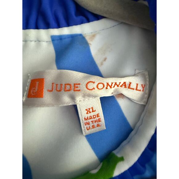 Jude Connally Blue Sleeveless Tropical Floral Print Dress Made in US Size XL - Picture 4 of 6